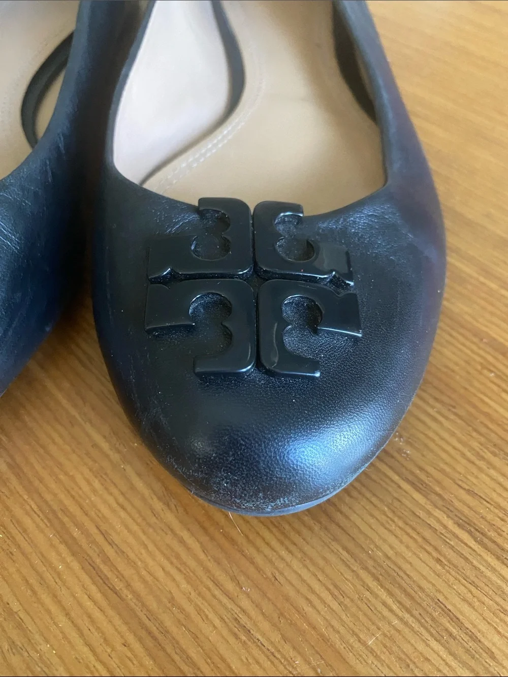 Tory Burch Black Leather Logo Ballet Flats 10